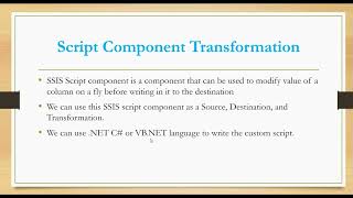 Script Component Transformation in SSIS
