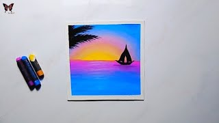 SUNSET Drawing Oil Pastel|| Oil Pastel Drawing || Easy Drawing for Beginners