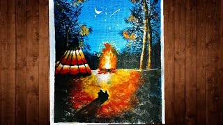 Campfire in the forest painting | Acrylic painting | Art World with Leepakshi