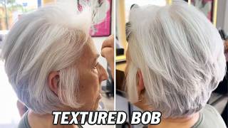 Elegant Textured Short Bob Haircut for Grey Hair | Professional Layered Bob Hair Cutting Techniques