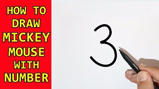 How To Draw Mickey Mouse With Number 3 Easy in ( Hindi )