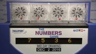 Midday Numbers Game Drawing: Friday, December 2, 2016