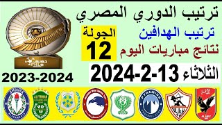 ترتيب الدوري المصري وترتيب الهدافين الجولة 12 اليوم الثلاثاء 13-2-2024 - نتائج مباريات اليوم
