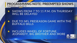 WROC programming notice regarding Thursday’s CBS lineup — August 6, 2019