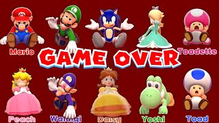 Super Mario 3D World Ten (10) Characters Game over and Death Animation