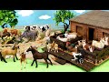 Country Farm Diorama and Group of Farmyard Animal Figurines - Learn Animal Names