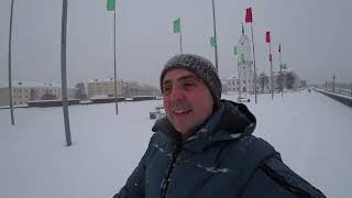 Snowing Winter in Belarus. Mogilev. Mahilou. Eastern Europe 4K