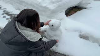 福井県の「悠久ロマンの杜」で、雪だるまを作っていました