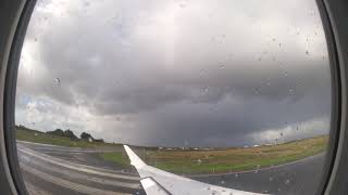 32 KNOT STORMY \u0026 RAINY CROSSWIND TAKEOFF ON BOARD OF A LUFTHANSA CRJ 900