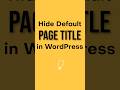 How to Hide Page Title in WordPress?