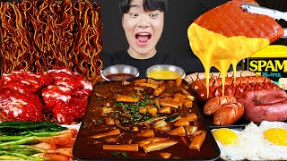 ASMR MUKBANG | RICE CAKE Tteokbokki, Fire Noodles, Hot dog, sausage recipe ! eating