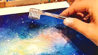 Draw a beautiful starry sky with a toothbrush \