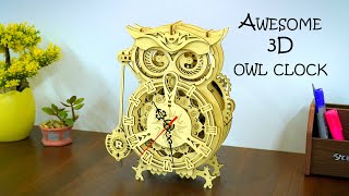 Easy to assemble ROKR 3D owl clock mechanical gears puzzle