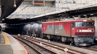 【ジョイント音最高！】JR貨物EH500形17号機＋タキ18B（両）が大宮駅4番線を通過するシーン（臨8072レ・仙貨A164・石油返空）2024.9.23