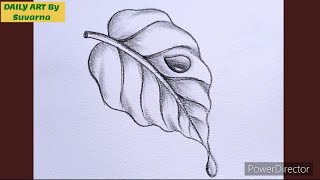 How to Draw a Peepal Leaf with Water Drops | Peepal Leaf Drawing | Water Drops drawing