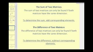 Matrix Addition, Subtraction, and Scalar Multiplication