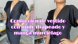 Confección de vestido con nudo drapeado y manga murciélago 🦇