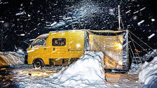 Winter Car Camping in Snowy Mountains at -7℃ | Cozy Kei-Truck with a Wood Stove | Relaxing ASMR