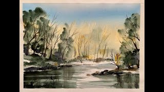 Watercolour hake painting the Ron Ranson way, beginners tutorial, loose watercolor landscape