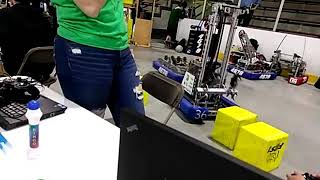 Playing with robot 3683 of First Robotics Canada at Maker Expo 18 in Kitchener.