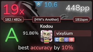 10.6⭐ vixylium | Aoki Chihiro - Kodou [HW's Another] +NFHDDTHR 91.86% | 448pp 19❌ - osu!