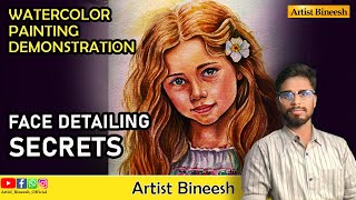 Watercolor portrait painting | face detailing secret | Artist Bineesh | Malayalam art tutorial