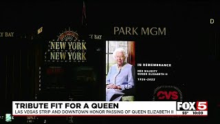 Properties on Las Vegas Strip and in downtown honor Queen Elizabeth II.
