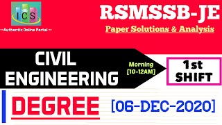 RSMSSB-JE | Detailed Solutions | CIVIL ENGINEERING(DEGREE) || 6-DEC-2020 1ST SHIFT ||