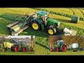 Mowing Grass & Pressing Bales | John Deere + Fendt + Krone | Van den Top | 2020