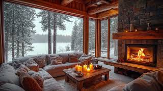 Quiet Winter at Cozy Living Room Ambience with Calm Piano Music, Warm Fireplace \u0026 Gentle Snowy ❄️