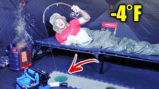 Overnight Winter Ice Camping in -4 Degrees!! [FISHING IN BED]