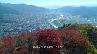 葛尾城跡の紅葉の大楓と坂城市街と蓼科山遠望　FUKEI-79151