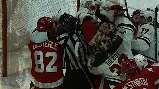Detroit Redwings and Minnesota Wild Line Brawl Breaks Out | All Angles | Commentary