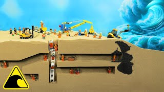 Miners Trapped in Flooded Mine - Tsunami Disaster - Dam Breach Experiment - Lego VS Wave Machine