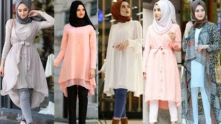 Elegant long & short Muslim modest fashion dresses // Muslim girls modern dress with hijab style