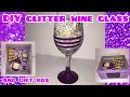 How to make a glitter wine glass | DIY wine glass with mod podge, epoxy resin & htv name decal ✨