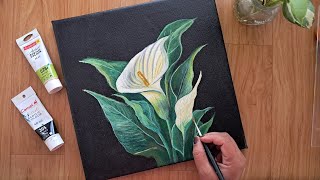 How to Paint a White Calla Lily Acrylic Painting Tutorial / Easy Flower Painting for Beginners #001