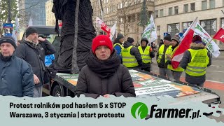 Protest rolników pod hasłem 5 x STOP | 3 stycznia, Warszawa | na żywo przed startem protestu