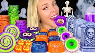 ASMR HALLOWEEN DESSERT MUKBANG, FRANKENSTEIN CANDY, EDIBLE MONEY, HALLOWEEN TOMBSTONE, JELLY 먹방