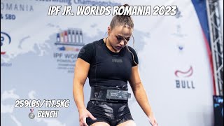 IPF Junior Worlds Romania 2023 | Silver Medal Bench 259lbs/117.5kg | First Year 63kg Junior Lifter