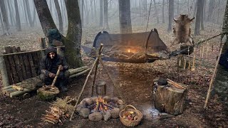 Winter  Hammock Tent Camping. Survival in the Wild. Bushcraft Skills. Outdoor Cooking