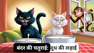 बंदर की चतुराई: दूध की लड़ाई l Hindi Stories for Kids l Hindi Kahani l Tales and Twinkles