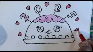 How to draw new year cake 2025 drawing colouring and painting easy drawings  for kids and beginners