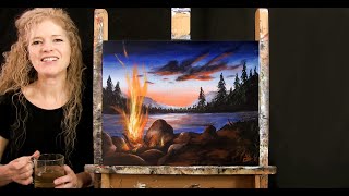 Learn How to Paint "SUNSET CAMPFIRE" with Acrylic - Paint and Sip - Step by Step Landscape Lesson