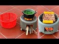 Outdoor Firewood Stove - Creative From Plastic Baskets and Cement