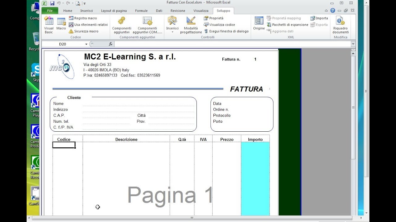 MODELLO FATTURA COMMERCIALE EXCEL SCARICARE