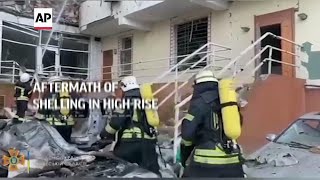 Aftermath of shelling in high-rise building in Odesa