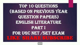 #Englishliterature#SETNETEnglish English literature//Top 10 Mcq on English Literature