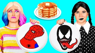 Pancake Art Challenge with Wednesday Addams | Funny Challenges by BaRaDa