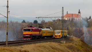 ČD 754.044 s měřicím vlakem a Os 17135 - Karlovy Vary - 3.11.2021